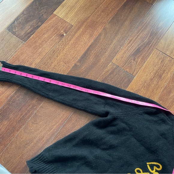 70% Wool 30% Cashmere Upcycled Reworked Black Sweater with Yellow Distressed XS - Picture 9 of 10